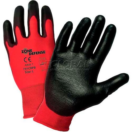 West Chester Protective Gear Coated Gloves, Nylon, Polyurethane, Smooth, Palm & Fingers, 3 Abrasion Level, Black, L 701CRPB/L